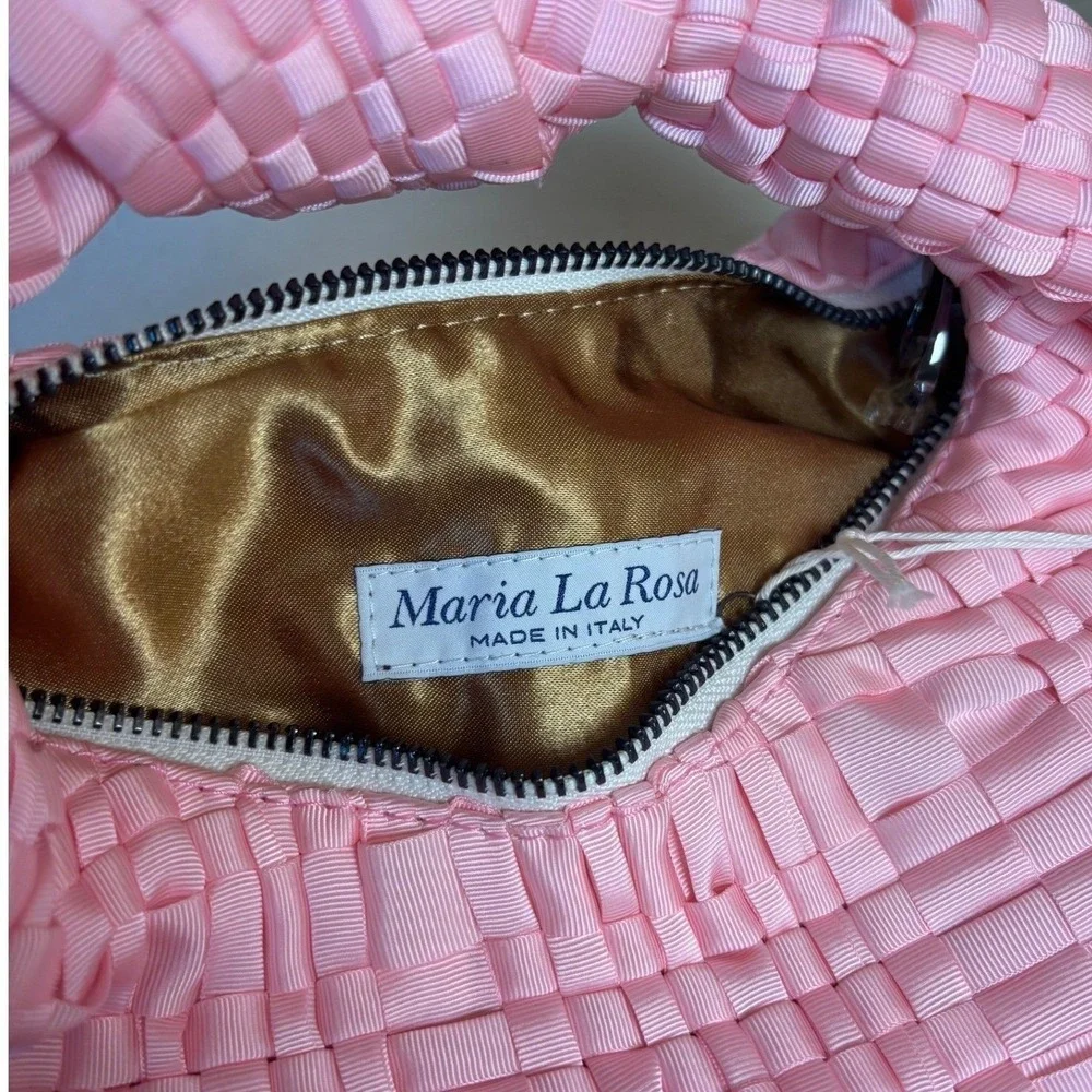 Maria La Rosa Mini Datolite‎ Handwoven Ribbon Bag Rosa Baby Pink Made Italy NWT